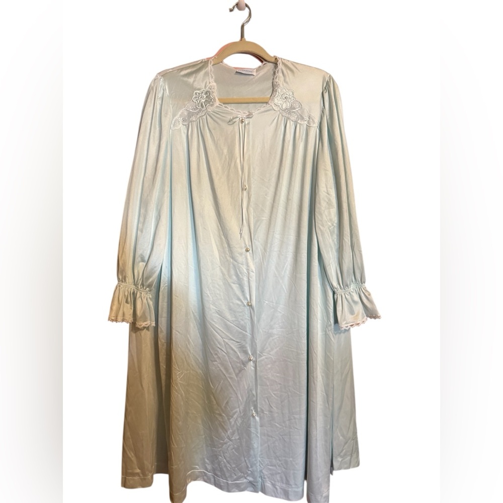 Vintage retro pastel baby blue matched three piece nightwear set ladies large